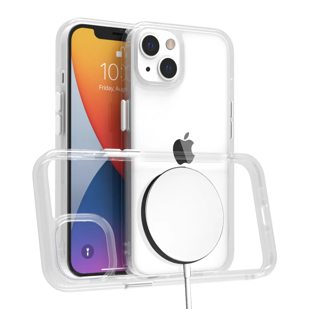 iPhone 14 Plus átlátszó TPU tok edzett üveg hátlappal, fehér kerettel Alphajack - 9