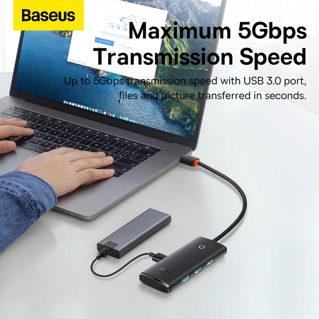 Baseus Adapter HUB - USB - 4xUSB3.0 - 25cm (WKQX030001) fekete - 12
