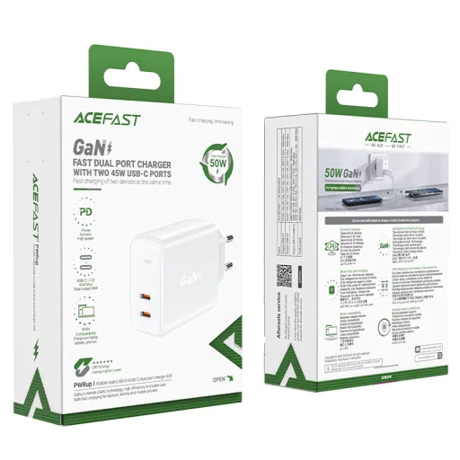 Acefast A29 PD 50W GaN (2 x USB Type C) dual portos töltő adapter fehér