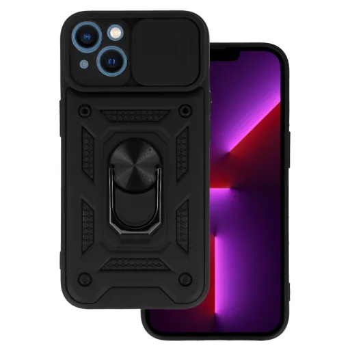 iPhone 13 Armor tok csúsztatható kamera lencse védővel fekete iPhone 13 Armor tok csúsztatható kamera lencse védővel fekete