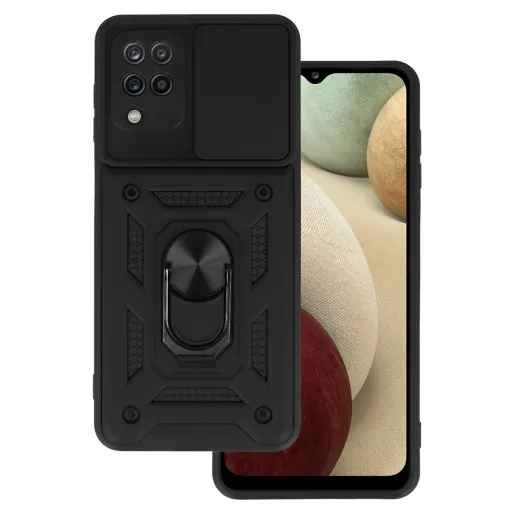 Samsung Galaxy A12 Armor tok csúsztatható kamera lencse védővel fekete Samsung Galaxy A12 Armor tok csúsztatható kamera lencse védővel fekete