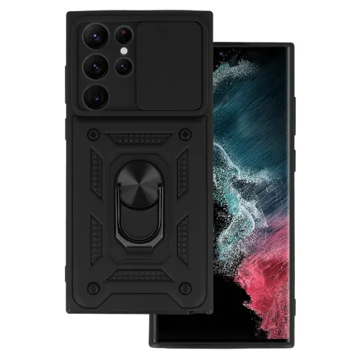 Samsung Galaxy S22 Ultra Armor tok csúsztatható kamera lencse védővel fekete Samsung Galaxy S22 Ultra Armor tok csúsztatható kamera lencse védővel fekete