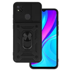 Xiaomi Redmi 9C Armor tok csúsztatható kamera lencse védővel fekete