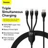 Baseus 3 az 1-ben USB - USB Type C, Lightning, Micro USB kábel 100W 6A 1.2m (CASS030001) fekete - 1. kép