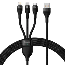 Baseus 3 az 1-ben USB - USB Type C, Lightning, Micro USB kábel 100W 6A 1.2m (CASS030001) fekete