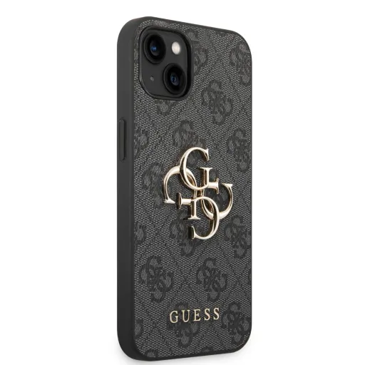 iPhone 14 Guess PU 4G Metal Logo tok szürke (GUHCP14S4GMGGR)