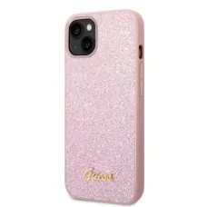 iPhone 14 Plus Guess PC/TPU Glitter Flakes Metal Logo tok rózsaszín (GUHCP14MHGGSHP)