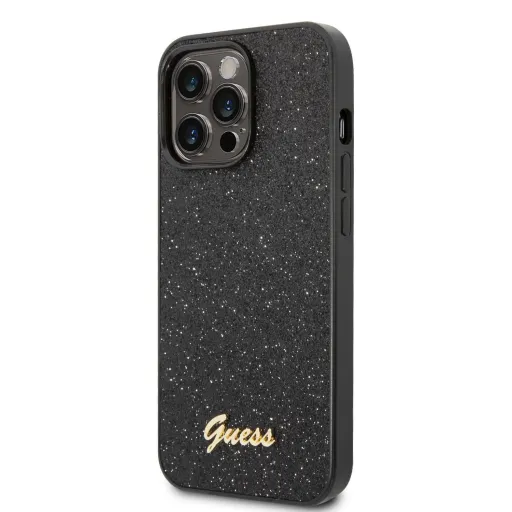 iPhone 14 Pro Guess PC/TPU Glitter Flakes Metal Logo tok fekete (GUHCP14LHGGSHK)