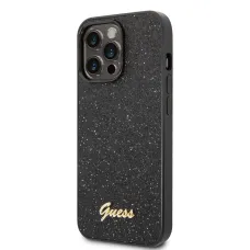 iPhone 14 Pro Max Guess PC/TPU Glitter Flakes Metal Logo tok fekete (GUHCP14XHGGSHK)