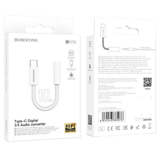 Borofone audio átalakító adapter BV15 Type C - 3.5 mm jack ezüst DAC