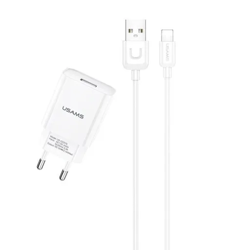 USAMS T21 hálózati töltő adapter + Lightning gyorstöltő kábel 2.1 A fehér (T21OCLN01)