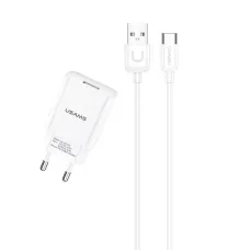 USAMS T21 hálózati töltő adapter + USB-C gyorstöltő kábel 2.1 A fehér (T21OCTC01)