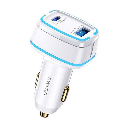 USAMS C24 autós töltő 1xUSB + 1xUSB-C 120W Gyorstöltéssel fehér (US-CC142)