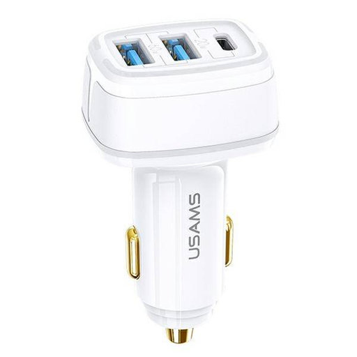 USAMS C24 autós töltő 2xUSB + 1xUSB-C 80W Gyorstöltéssel fehér (US-CC126)
