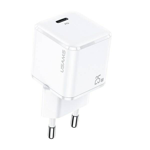 USAMS T42 mini hálózati töltő adapter 1xUSB-C 25W 5V-3A PD3.0 Gyorstöltés fehér (US-CC140)