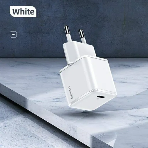 USAMS T42 mini hálózati töltő adapter 1xUSB-C 25W 5V-3A PD3.0 Gyorstöltés fehér (US-CC140)