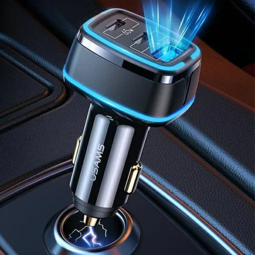 USAMS C24 autós töltő 2xUSB-C + 1xUSB 105W gyorstöltő fekete (US-CC141)