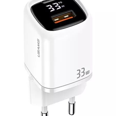 USAMS T46 hálózati töltő adapter 1xUSB-C + 1xUSB 33W PD3.0 + QC3.0 Gyorstöltés fehér (US-CC152)