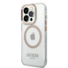 iPhone 14 Pro Guess Transparent MagSafe kompatibilis tok arany (GUHMP14LHTRMD)