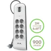 Belkin hálózati elosztó, hosszabbító 8x aljzat, 2x USB 2.4A - 2m  túlfeszültség elleni védelemmel (BSV804vf2M) fekete/fehér - 1. kép