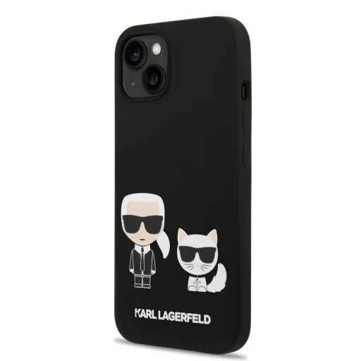 iPhone 14 Plus Karl Lagerfeld Liquid Silicone Karl és Choupette MagSafe kompatibilis tok fekete (KLHMP14MSSKCK)