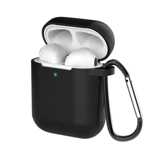 AirPods 1/2 szilikon tok karabinerrel fekete