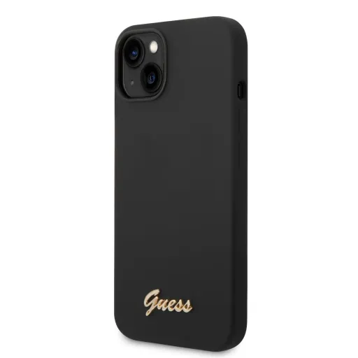 iPhone 14 Plus Guess Liquid Silicone Metal Logo tok fekete (GUHCP14MSLSMK)