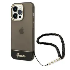 iPhone 14 Pro Guess Translucent Pearl Strap tok fekete (GUHCP14LHGCOHK)