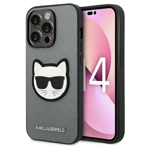 iPhone 14 Pro Karl Lagerfeld Saffiano Choupette Head tok ezüst (KLHCP14LSAPCHG)