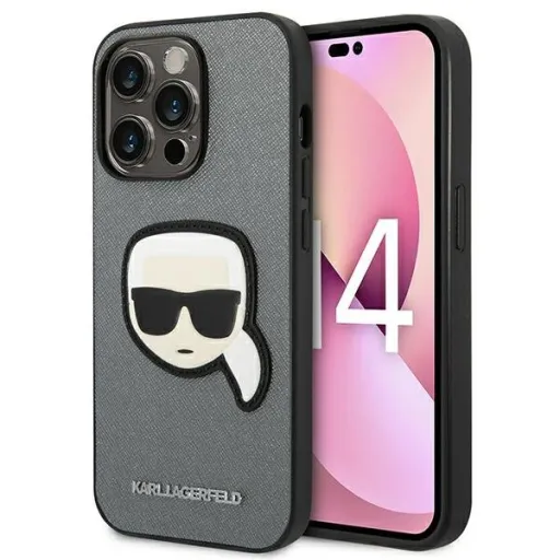 iPhone 14 Pro Karl Lagerfeld Saffiano Karl's Head tok ezüst (KLHCP14LSAPKHG)