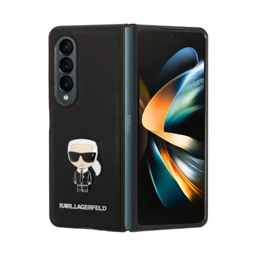 Samsung Galaxy Z Fold 4 Karl Lagerfeld PU Saffiano Ikonik Tok fekete (S Pent nem tartalmaz)