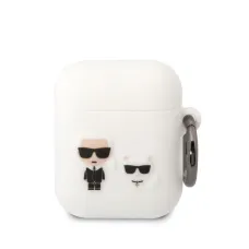 Airpods 1/2 Karl Lagerfeld Karl és Choupette szilikon tok fehér (KLACA2SILKCW)