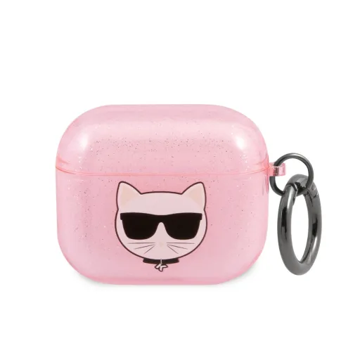 Airpods 3 Karl Lagerfeld KLA3UCHGP Choupette Head Glitter tok rozsaszín