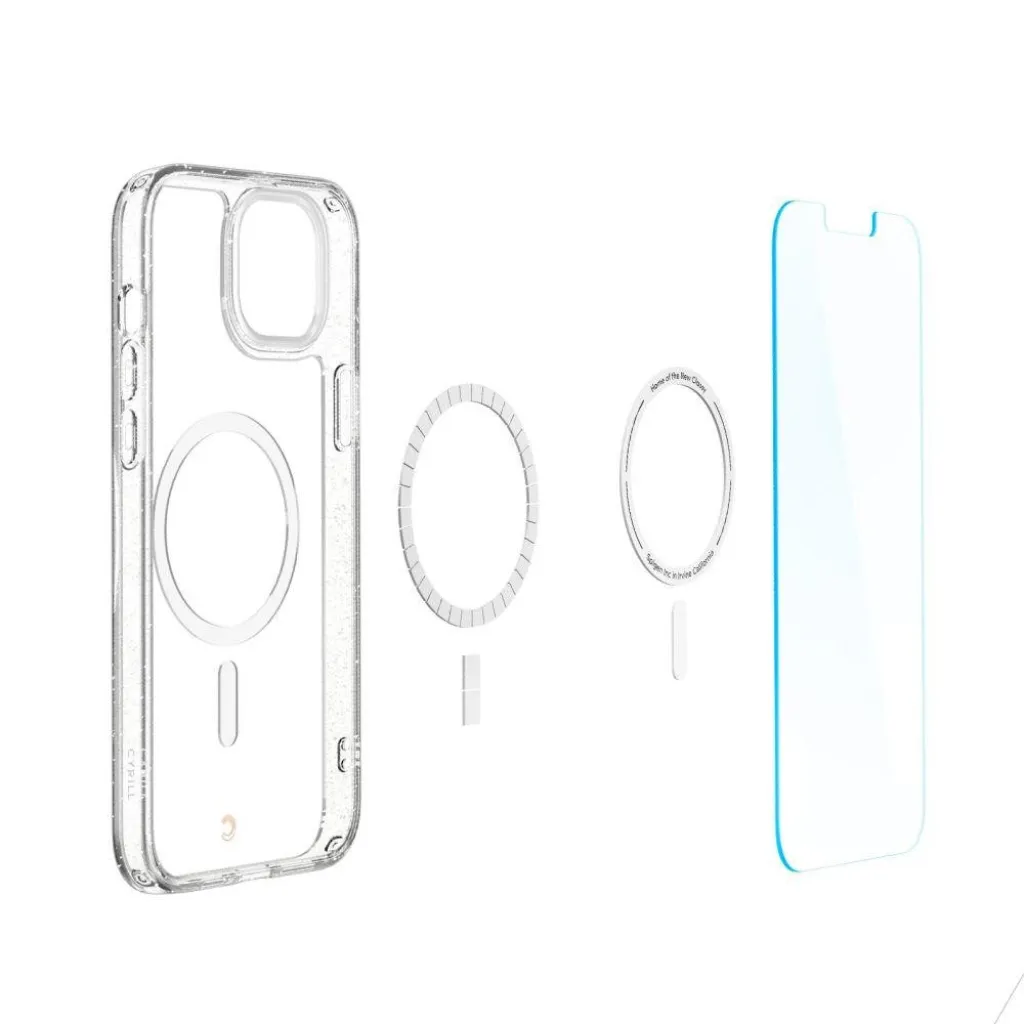iPhone 14 Plus Spigen Cyrill Shine MagSafe-kompatibilis Glitter Clear tok és 2db üvegfólia (ACS04942) - 9