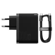 Baseus GaN5 Pro USB Type C / USB-A 100W PD3.0, QC4.0 +, AFC gyorstöltő, hálózati töltő adapter fekete (CCGP090201)