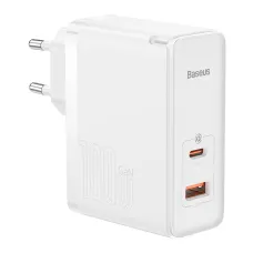 Baseus GaN5 Pro USB Type C / USB-A 100W PD3.0, QC4.0 +, AFC gyorstöltő, hálózati töltő adapter fehér (CCGP090202)