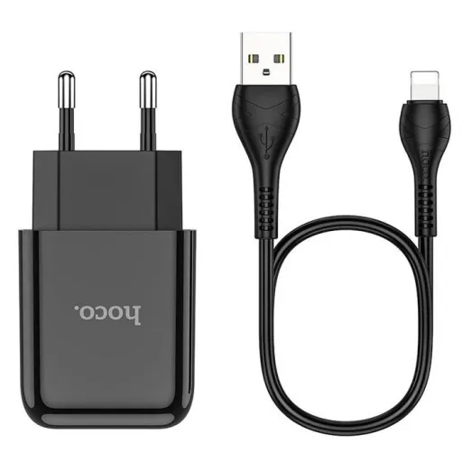 HOCO N2 Vigor hálózati töltő adapter + USB - Lightning kábel 2A fekete