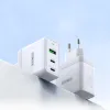 Duzzona 3 portos GaN hálózati töltő adapter 2 x USB Type C + USB 65W PD QC3.0 fehér - 0. kép