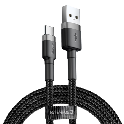 Baseus Cafule Nylon harisnyázott USB/USB-Type C kábel QC3.0 2A 2m fekete-szürke (CATKLF-CG1)