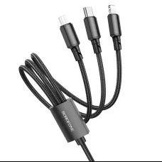 Borofone BX72 3 az 1-ben USB - Type C, micro USB, Lightning töltőkábel 2A 1 m fekete