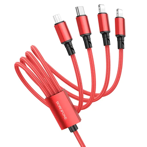 Borofone BX72 4 v 1 USB - Type C, micro USB, 2xLightning kábel 2A 1 m červený