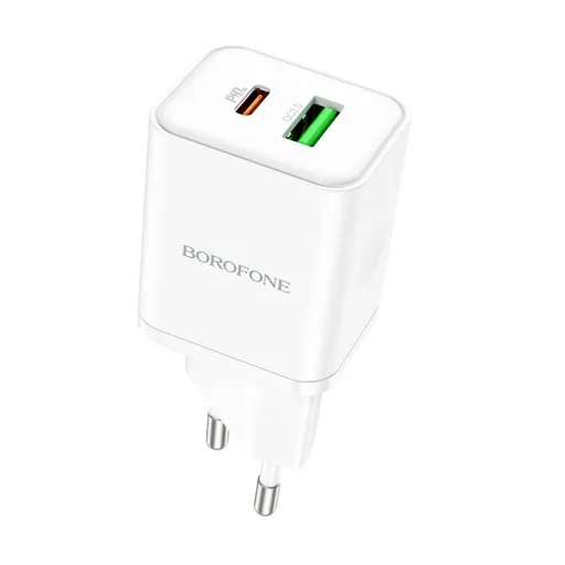 Borofone BN7 hálózati töltő adapter USB+Type C QC 3.0 PD 20W fehér