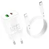 Borofone BN7 hálózati töltő adapter USB+Type C QC 3.0 PD 20W + Type C - Lightning kábel fehér - 1. kép