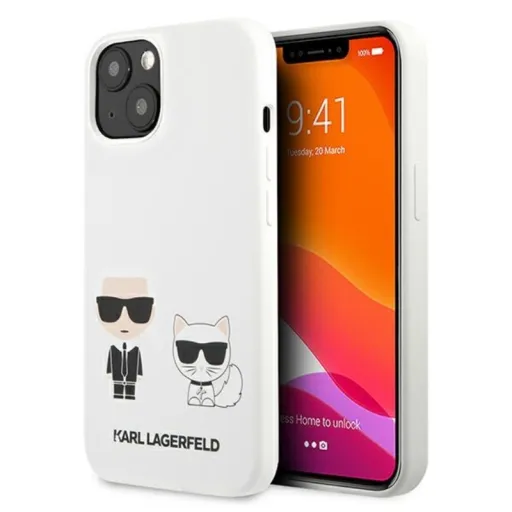 iPhone 14 Plus Karl Lagerfeld  Karl és Choupette szilikon tok fehér (KLHCP14MSSKCW)