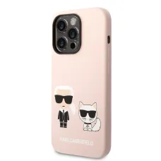 iPhone 14 Pro Karl Lagerfeld Liquid Silicone Karl és Choupette MagSafe kompatibilis tok rózsaszín (KLHMP14LSSKCI)