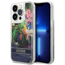 iPhone 14 Pro Guess Liquid Glitter Flower csillámos tok kék (GUHCP14LLFLSB)