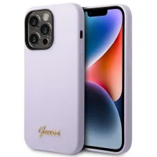 iPhone 14 Pro Max Guess Silicone Vintage tok lila arany logóval (GUHCP14XSLSMU)