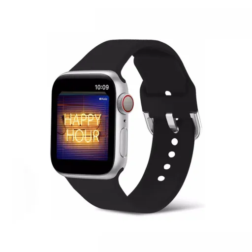 Apple Watch 4/5/6/7/8/SE (38/40/41mm) szilikon csatos óraszíj fekete Alphajack