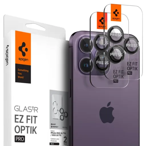 iPhone 14 Pro/14 Pro Max / 15 Pro / 15 Pro Max Spigen Optik.TR 2x kameralencsevédő 9H üveg fekete keretes (AGL05205)