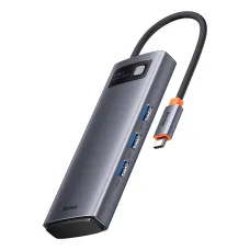 Baseus Metal Gleam Series 6 az 1-ben dokkoló, HUB USB Type C Power Delivery 100 W / 2x HDMI 4K 30 Hz / 3x USB 3.2 Gen 1 szürke (WKWG030113)